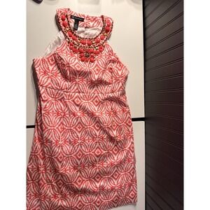 INC International Concepts Pink Geometric  Beaded Neck Halter Summer  Dress, 10